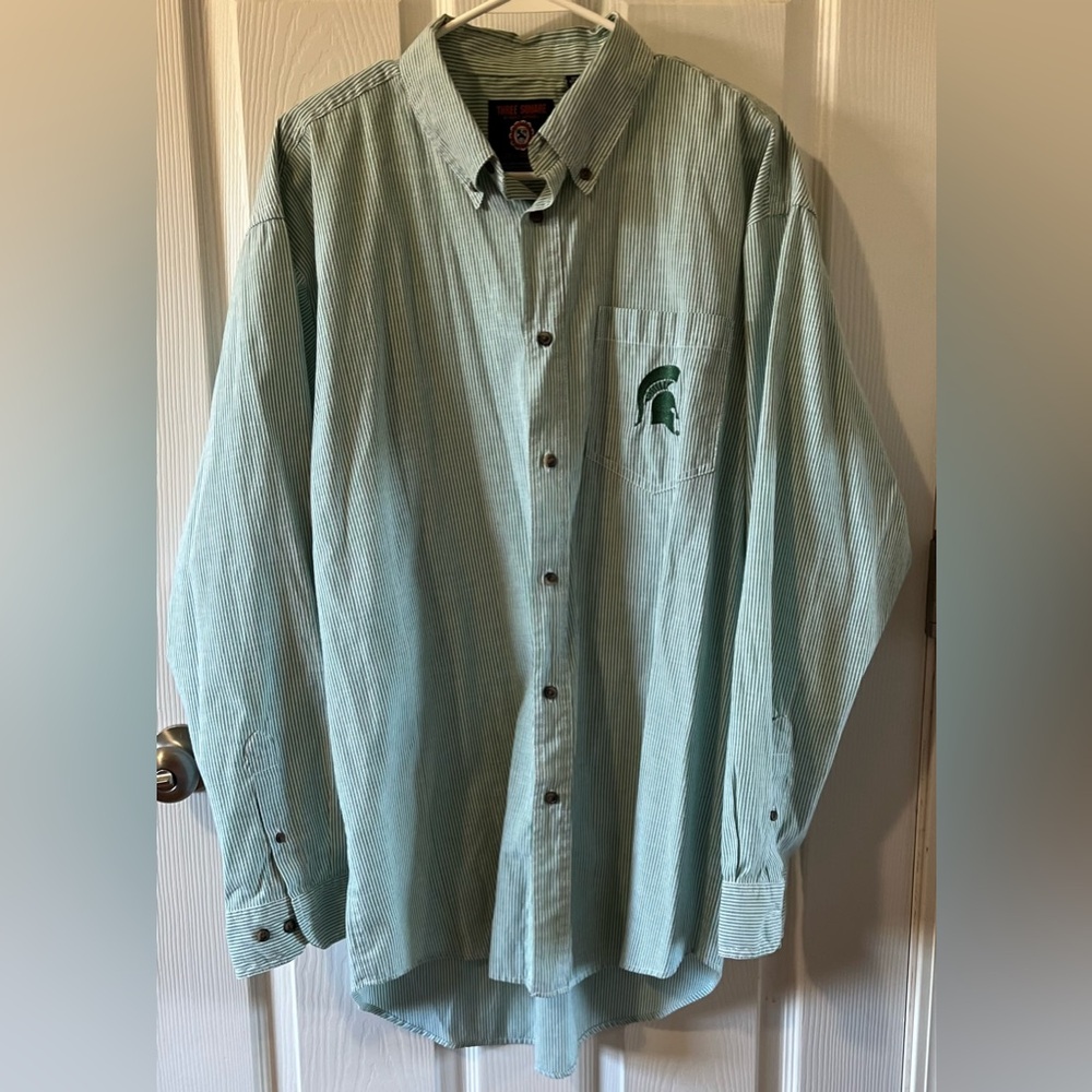 Michigan State Spartans pinstripe green & white shirt. Sz 2XL